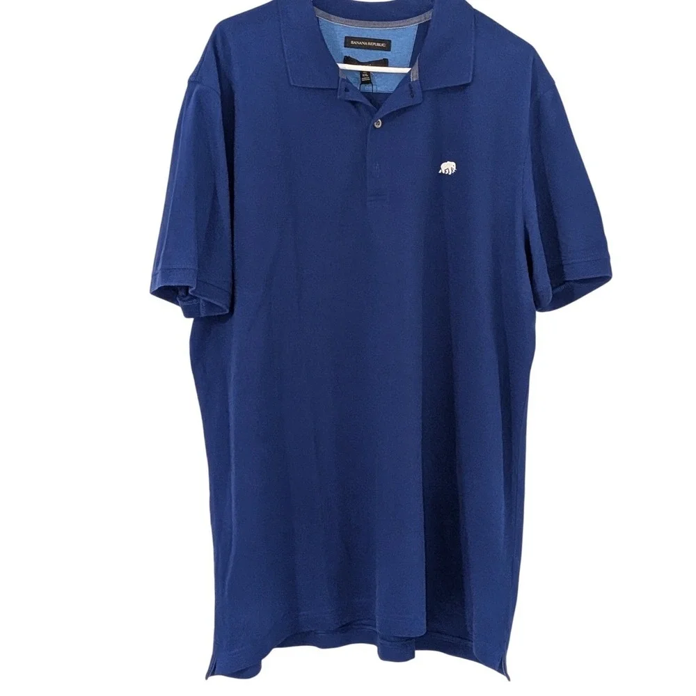 Banana Republic Mens XXL Tall Slim Fit Pique Polo Shirt Royal Blue Elephant Logo